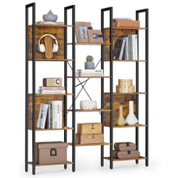 Bibliothèque avec 14 Étagères Cadre en Métal Salon Bureau Style Industriel 24 x 128 x 166 cm Marron Rustique et Noir dencre