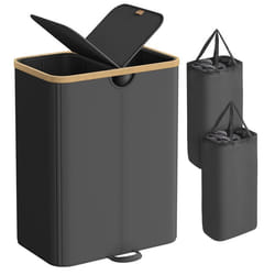 Panier à Linge à 2 Compartiments 150 Litres avec Couvercle Sacs Amovibles pour Buanderie Chambre Salon Noir et Beige Naturel