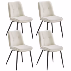 Lot de 4 Chaises Salle à Manger Jusqu’à 120 kg Double Coussin Pieds en Métal pour Salle à Manger Cuisine Blanc Crème