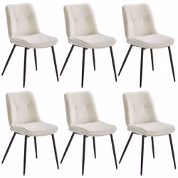 Lot de 6 Chaises Salle à Manger Jusqu’à 120 kg Double Coussin Pieds en Métal Moderne pour Salle à Manger Blanc Crème