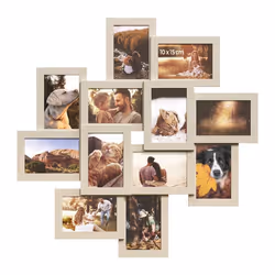 Cadres Pêle-Mêle 12 Cadres pour Photos 10x15 cm Galerie Photo Murale Multi-Cadres Décoration Murale Beige Naturel