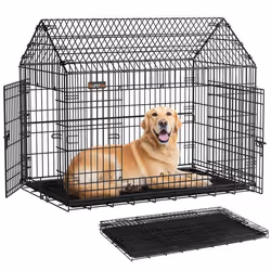 Cage pour Chien Pliable 120 x 725 x 109 cm Métal XXL Grands Chiens avec Double Porte Nettoyage Facile Noir dEncre