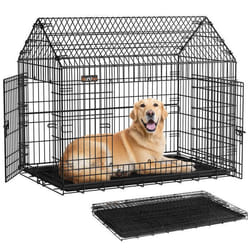 Cage pour Chien Pliable 120 x 725 x 109 cm Métal XXL Grands Chiens avec Double Porte Nettoyage Facile Noir dEncre