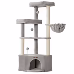 Arbre à Chat - Feandrea - 1407 cm - Niche Hamac Plateformes - Gris Tourterelle