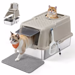 Bac à Litière Chat - Feandrea - Acier Inoxydable - Grande Taille - Étanche - Beige Cappuccino
