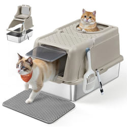 Bac à Litière Chat - Feandrea - Acier Inoxydable - Grande Taille - Étanche - Beige Cappuccino