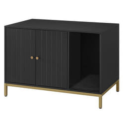 Armoire à litière pour chat - Feandrea - Noir/Doré - Tapis griffoir - Pieds hauts - 80x50x55 cm