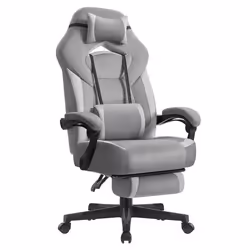 Chaise Gaming Ergonomique - Repose-Pieds - Coussin Ajustable - Support Lombaire - Gris Ardoise/Tourterelle