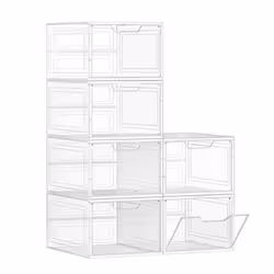 Boîtes à Chaussures - SONGMICS - Lot de 6 - Empilables - Blanc Transparent - Jusquà Pointure 44