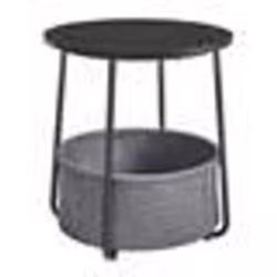 Table d’Appoint Ronde avec Panier en Tissu pour Salon Chambre Style Moderne Noir Boisé et Gris Ardoise