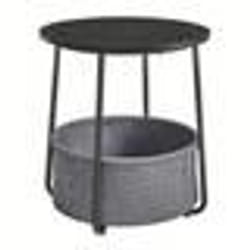 Table d’Appoint Ronde avec Panier en Tissu pour Salon Chambre Style Moderne Noir Boisé et Gris Ardoise