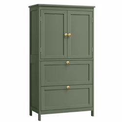 Armoire de Salle de Bain - MDF - Vert Forêt - 2 Portes - 2 Tiroirs - Étagères Réglables
