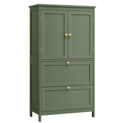 Armoire de Salle de Bain - MDF - Vert Forêt - 2 Portes - 2 Tiroirs - Étagères Réglables