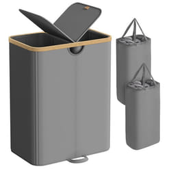 Panier à Linge à 2 Compartiments 150 Litres avec Couvercle Sacs Amovibles Gris Ardoise et Beige Naturel