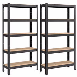Étagère de Rangement 5 Niveaux Lot de 2 - SONGMICS - 650 kg - Réglable - Style Industriel - Noir