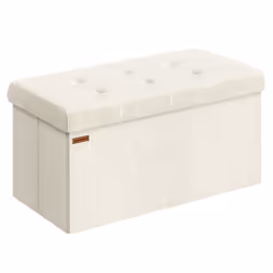 Banc de Rangement Pliable - SONGMICS - 38x76x38 cm - Blanc Crème - Charge 300 kg - Velours Côtelé