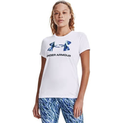 T-shirt femme Under Armour à manches courtes Sportstyle Graphic - blanc/bleu clair/bleu cyan foncé - XS
