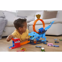 Hot Wheels City – Coffret L’Attaque du T-Rex, Ensemble véhicule de course et piste, 4 an(s), Plastique, Multicolore