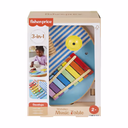 Fisher-Price – Table musicale en bois, Instrument de musique jouet, Cymbale, Xylophone, 2 an(s), Multicolore