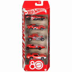 Hot Wheels Mattel 80th Anniversary 5-Pack, Ensemble de véhicules, 3 an(s), Métal, Plastique, Rouge, Blanc