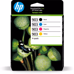 HP 903 Pack de 4 cartouches d'encre Noir/Cyan/Magenta/Jaune authentiques, Rendement standard, Encre à pigments, Encre à pigme ...