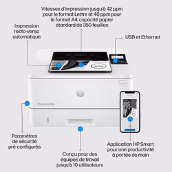 HP LaserJet Pro Imprimante 4002dn, Noir et blanc, Imprimante pour Petites/moyennes entreprises, Imprimer, Impression recto-verso; Vitesses de première page imprimée; Éco-énergétique; Taille compacte; Sécurité renforcée - Vue supplémentaire 9