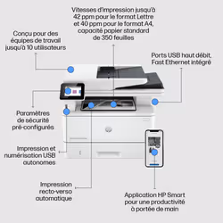 HP LaserJet Pro Imprimante MFP 4102fdn, Noir et blanc, Imprimante pour Petites/moyennes entreprises, Impression, copie, scan, fax, Éligibilité Instant Ink; Imprimer depuis un téléphone ou une tablette; Chargeur automatique de documents; Impression recto-verso - Vue supplémentaire 5