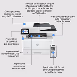 HP LaserJet Pro Imprimante MFP 4102fdw, Noir et blanc, Imprimante pour Petites/moyennes entreprises, Impression, copie, scan, fax, Sans fil; Éligibilité Instant Ink; Imprimer depuis un téléphone ou une tablette; Chargeur automatique de documents - Vue supplémentaire 4