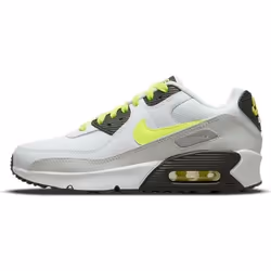 Basket Nike AIR MAX 90 LTR Junior - Blanc Noir Gris Vert fluo - Cuir - Lacets - Enfant - Garçon