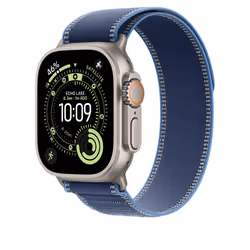 Apple 49mm Blue/Bright Blue Trail Loop - S/M - Natural Titanium Finish Bande Bleu Titane, Polyester, Spandex, Nylon - Vue supplémentaire 2