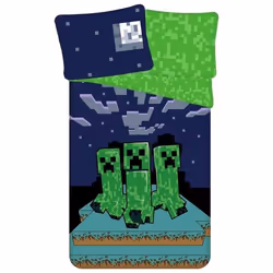 Parure housse de couette - MINECRAFT - Réversible 140x200 cm - Coton - Vert/Bleu - Enfant