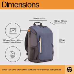 HP Sac à dos pour ordinateur portable 15,6 pouces Travel 18 litres (bleu nuit) - Vue supplémentaire 14