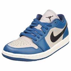 Baskets - Nike - AIR JORDAN 1 LOW - Femme - Bleu Gris - Cuir et Synthetique - Lacets