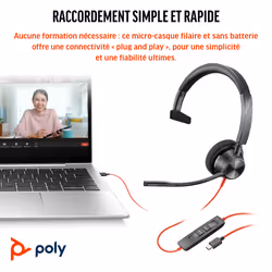 POLY Micro-casque Blackwire 3310 certifié Microsoft Teams avec adaptateur USB-C/A TAA