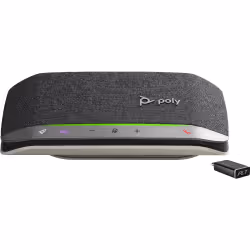 POLY Sync 20+M Microsoft Teams Certified USB-C Speakerphone, Téléphone mobile / PC, Noir, Argent, 55 dB, 0,715 m, IP64, Bouto ...