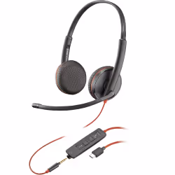 POLY Blackwire C3225 Stereo, Avec fil, Bureau/Centre d'appels, 20 - 20000 Hz, 164,2 g, Casque, Noir