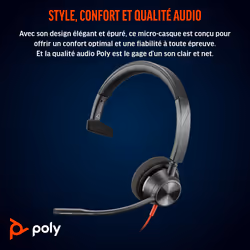 POLY Micro-casque Blackwire 3310 monaural USB-C + adaptateur USB-C/A
