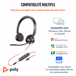 POLY Micro-casque Blackwire 3325 stéréo USB-C + connexion 3,5 mm + adaptateur USB-C/A