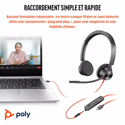 POLY Micro-casque Blackwire 3325 stéréo USB-C certifié Microsoft Teams + connexion 3,5 mm + adaptateur USB-C/A - Vue supplémentaire 6