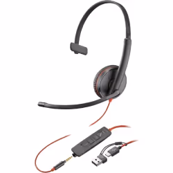 HP Poly Blackwire 3215, Avec fil, Bureau/Centre d'appels, 64 g, Casque, Noir