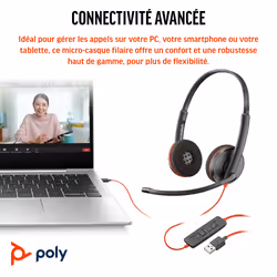 POLY Micro-casque stéréo USB-C noir Blackwire 3220 + adaptateur USB-C/A (vlot)