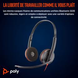 POLY Micro-casque Blackwire 3220 stéréo USB-C + adaptateur USB-C/A - Vue supplémentaire 4