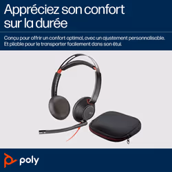 POLY Micro-casque Blackwire 5220 stéréo USB-C + connexion 3,5 mm + adaptateur USB-C/A, Avec fil, 20 - 20000 Hz, Appels/Musiqu ...