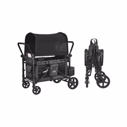 Chariot de Transport Enfant-VEVOR-Charge 150 kg-avec Poignée Réglable-Poussette 4 Places pour Camping-Gris Foncé et Noir