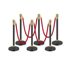 Poteau de Guidage-VEVOR-6 pcs-Barrière de Balisage pour Contrôle de Foules-avec Base Creuse-4 Cordes Velours Rouger