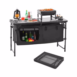 Cuisine de Camping-VEVOR-3 Hauteurs Réglables-Table de Cuisson Extérieur Pliante-avec Organisateur de Rangement-Noir