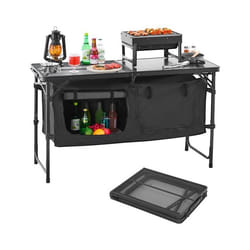 Cuisine de Camping-VEVOR-3 Hauteurs Réglables-Table de Cuisson Extérieur Pliante-avec Organisateur de Rangement-Noir
