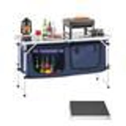 Cuisine de Camping-VEVOR-3 Hauteurs Réglables-Table de Cuisson Extérieur Pliante-avec Organisateur de Rangement-Bleu