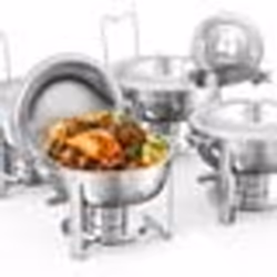 Chauffe-Plat-VEVOR-4PCs 47 L-Buffet Chauffant Rond-Réchaud en Acier Inoxydable-avec Couvercle en Verre