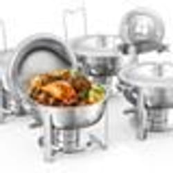 Chauffe-Plat-VEVOR-4PCs 47 L-Buffet Chauffant Rond-Réchaud en Acier Inoxydable-avec Couvercle en Verre